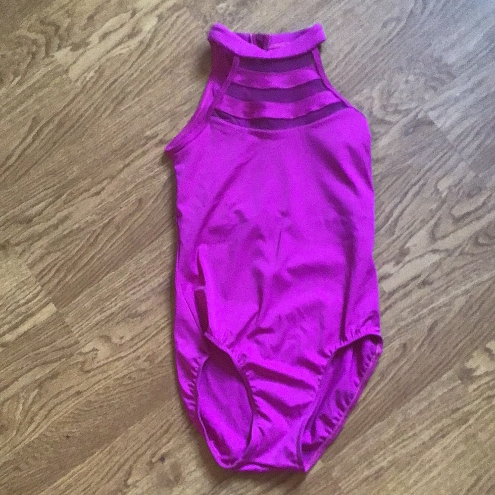 Weissman sample high neck hot pink leotard size adult extra small (AXS)